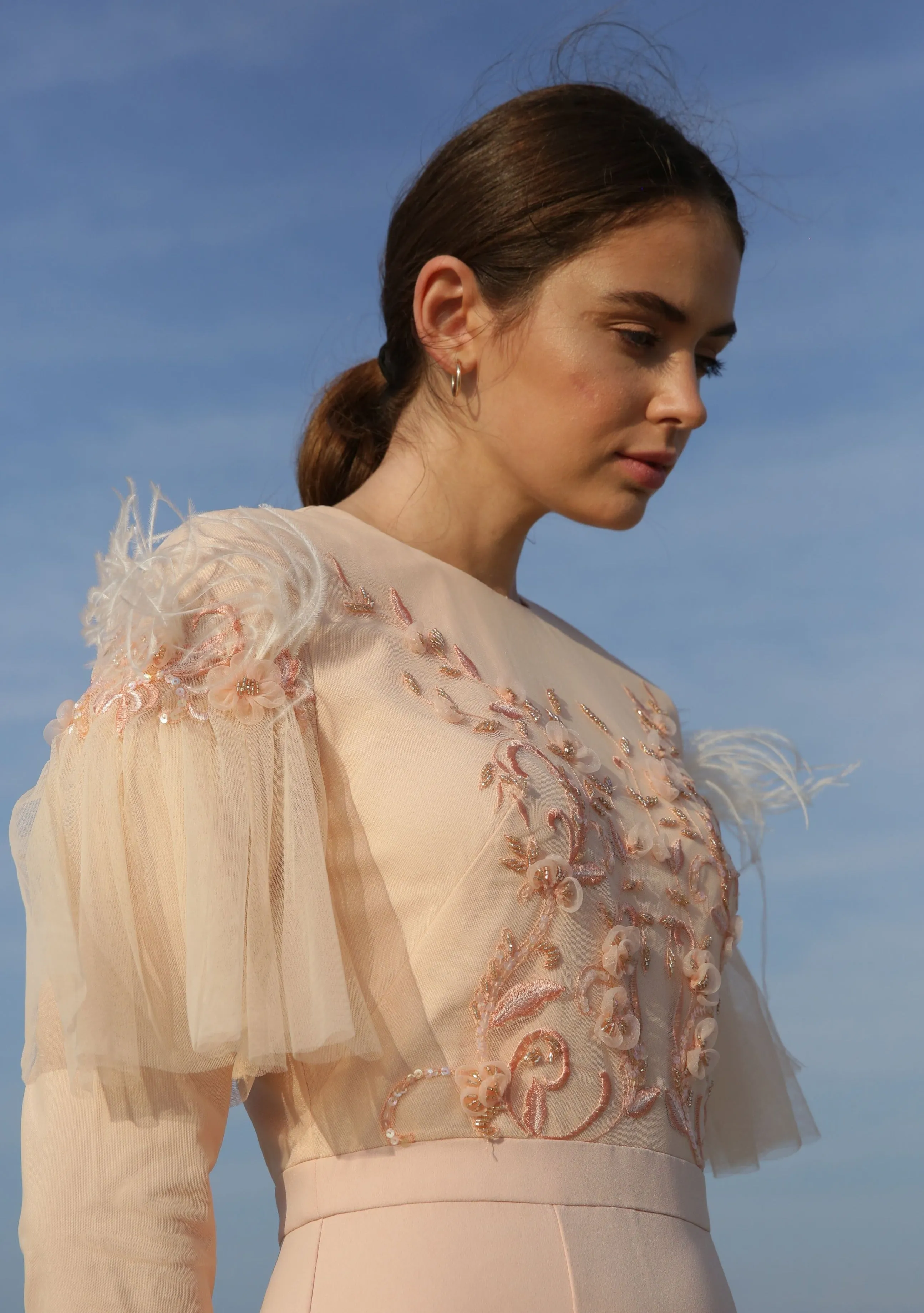 Gabrielle • Embroidered and Feathers Gown