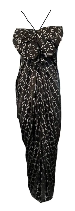 Galanos 70s Gown Black and Gold Satin with Giant Bow Detail