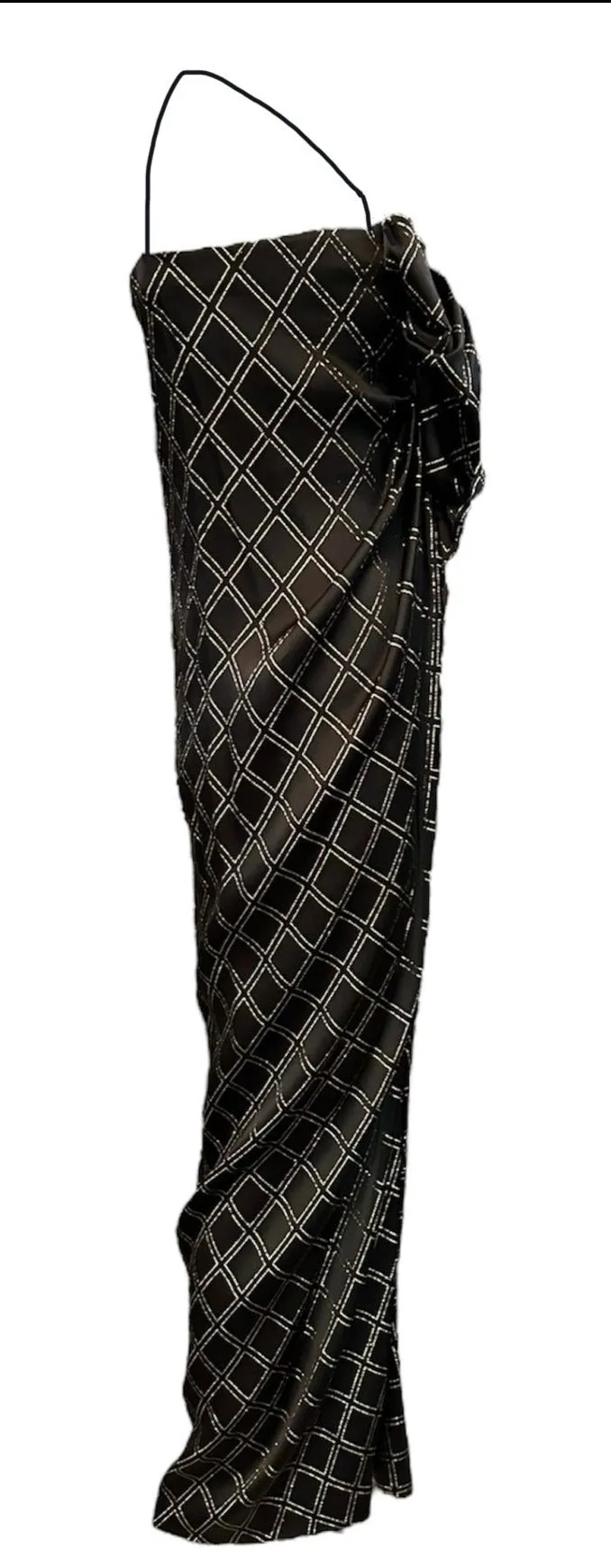 Galanos 70s Gown Black and Gold Satin with Giant Bow Detail