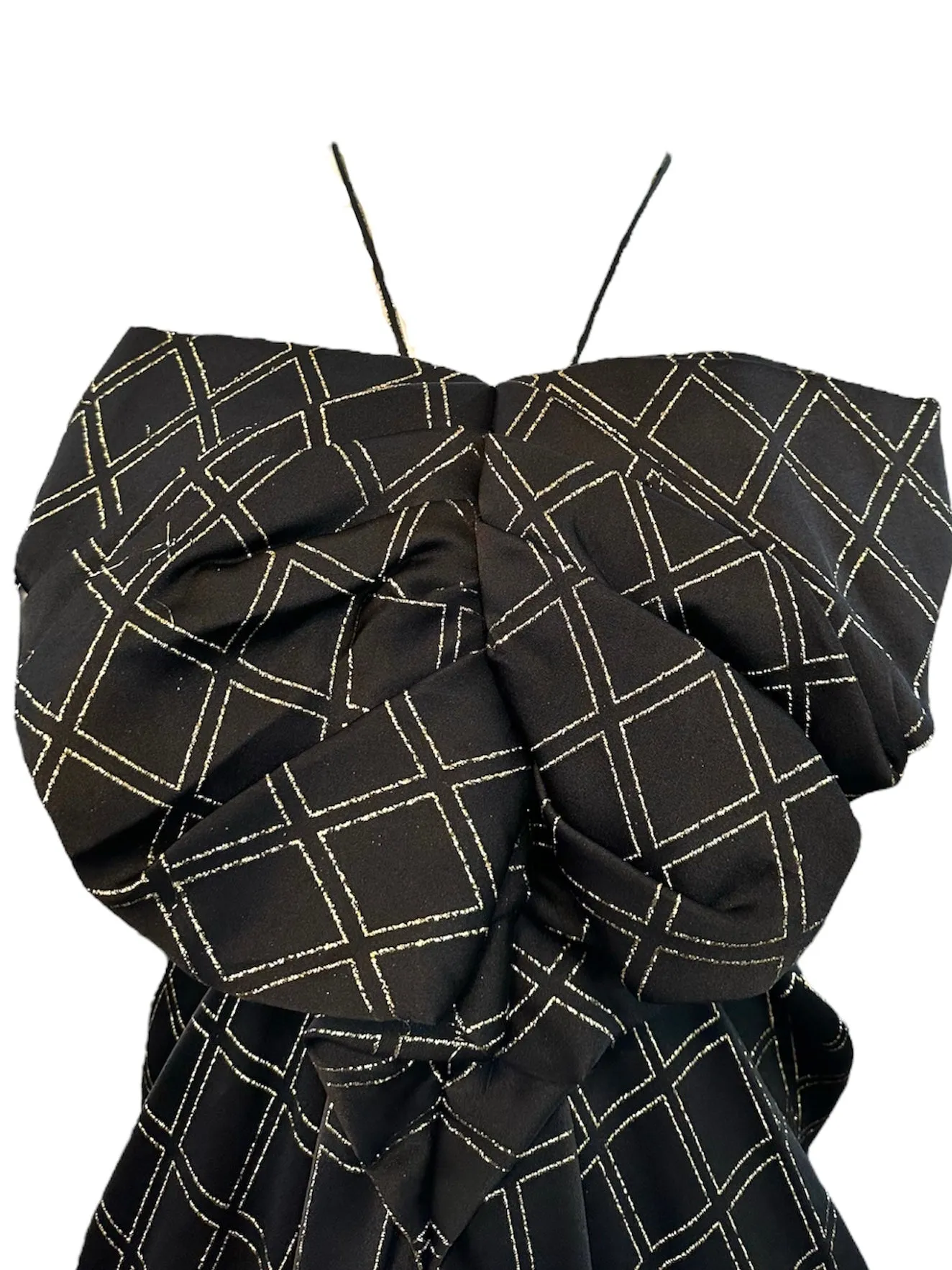Galanos 70s Gown Black and Gold Satin with Giant Bow Detail
