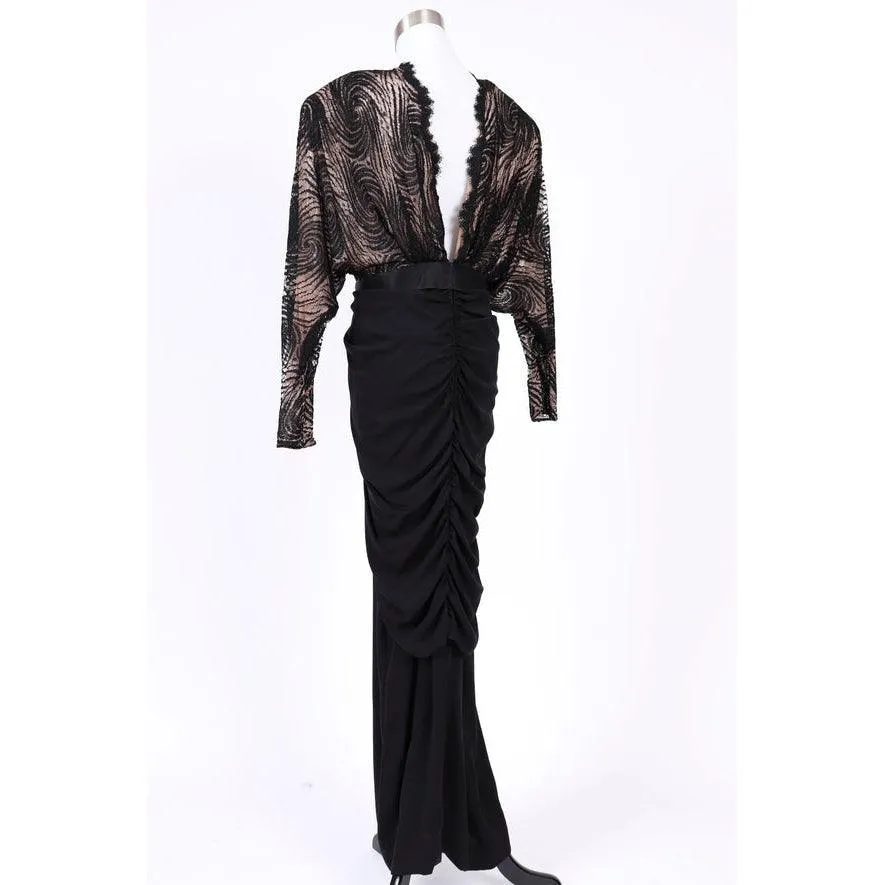 GALANOS Black Laced Evening Gown | Size M
