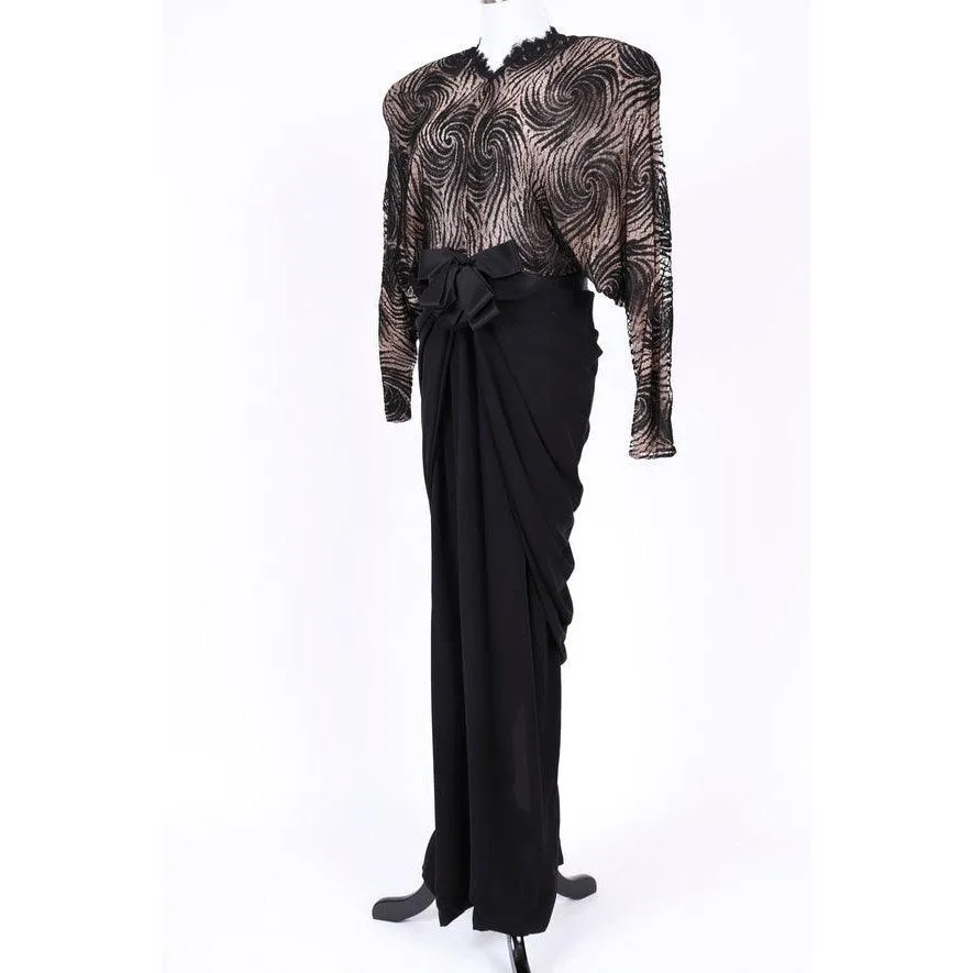 GALANOS Black Laced Evening Gown | Size M