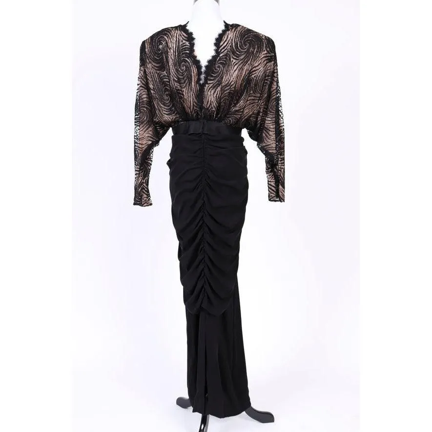 GALANOS Black Laced Evening Gown | Size M