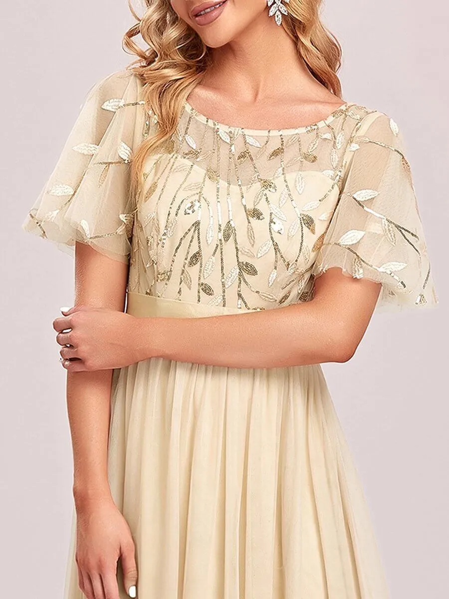 Georgia flutter sleeve tulle bridesmaid dress in light gold s18 Express NZ wide