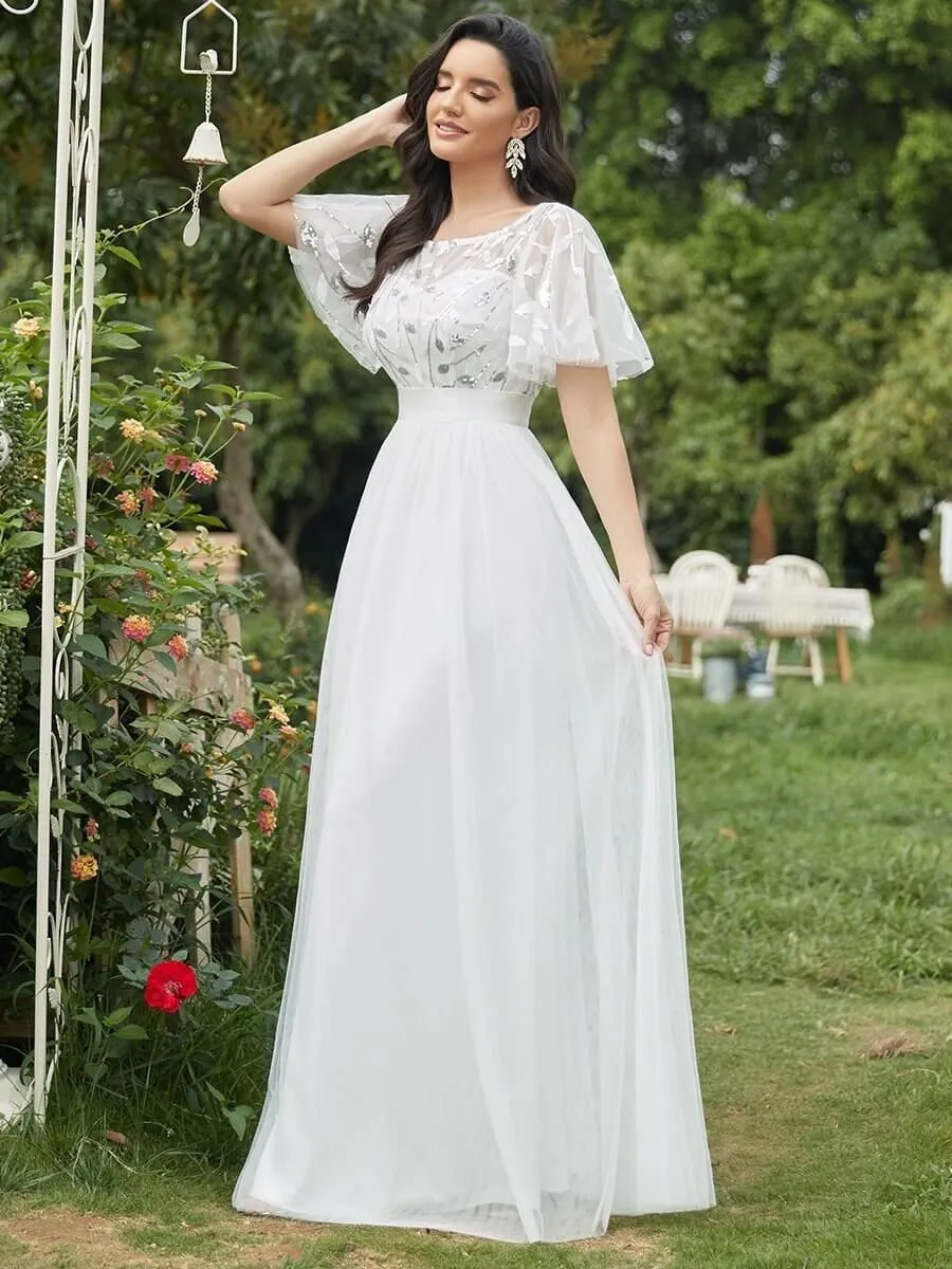 Georgia flutter sleeve tulle bridesmaid dress in light gold s18 Express NZ wide