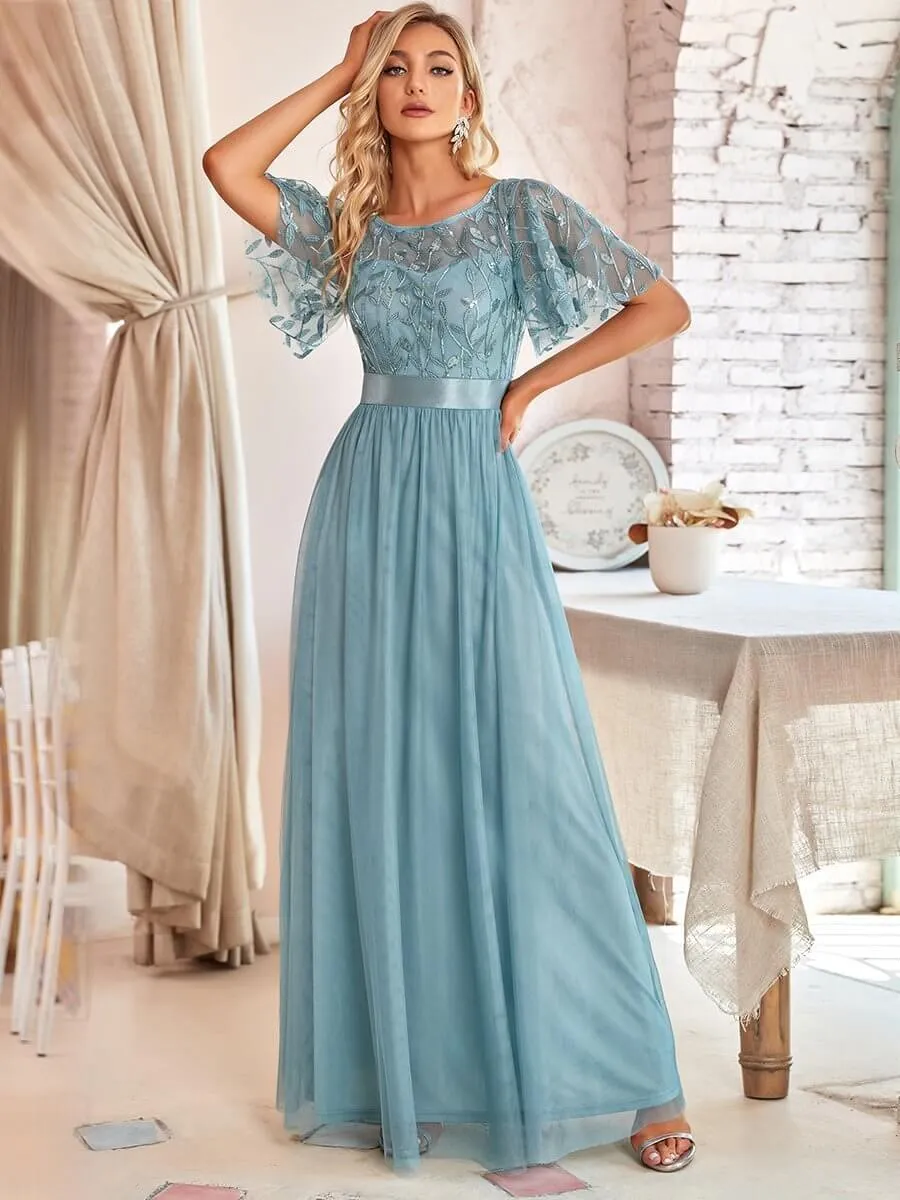 Georgia flutter sleeve tulle bridesmaid dress in light gold s18 Express NZ wide