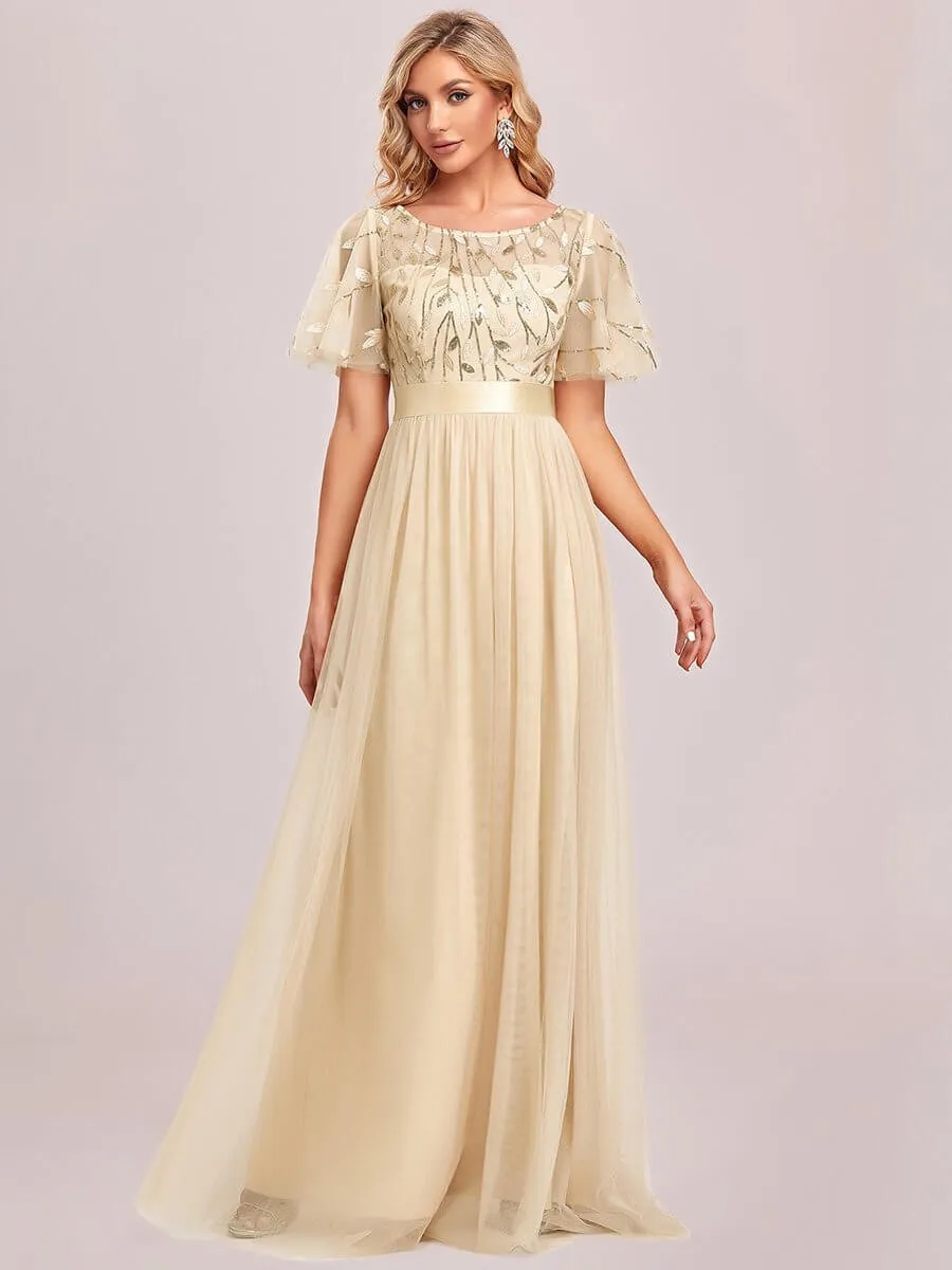 Georgia flutter sleeve tulle bridesmaid dress in light gold s18 Express NZ wide