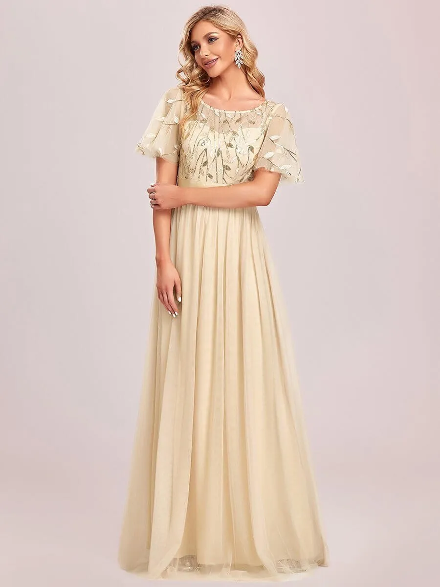 Georgia flutter sleeve tulle bridesmaid dress in light gold s18 Express NZ wide
