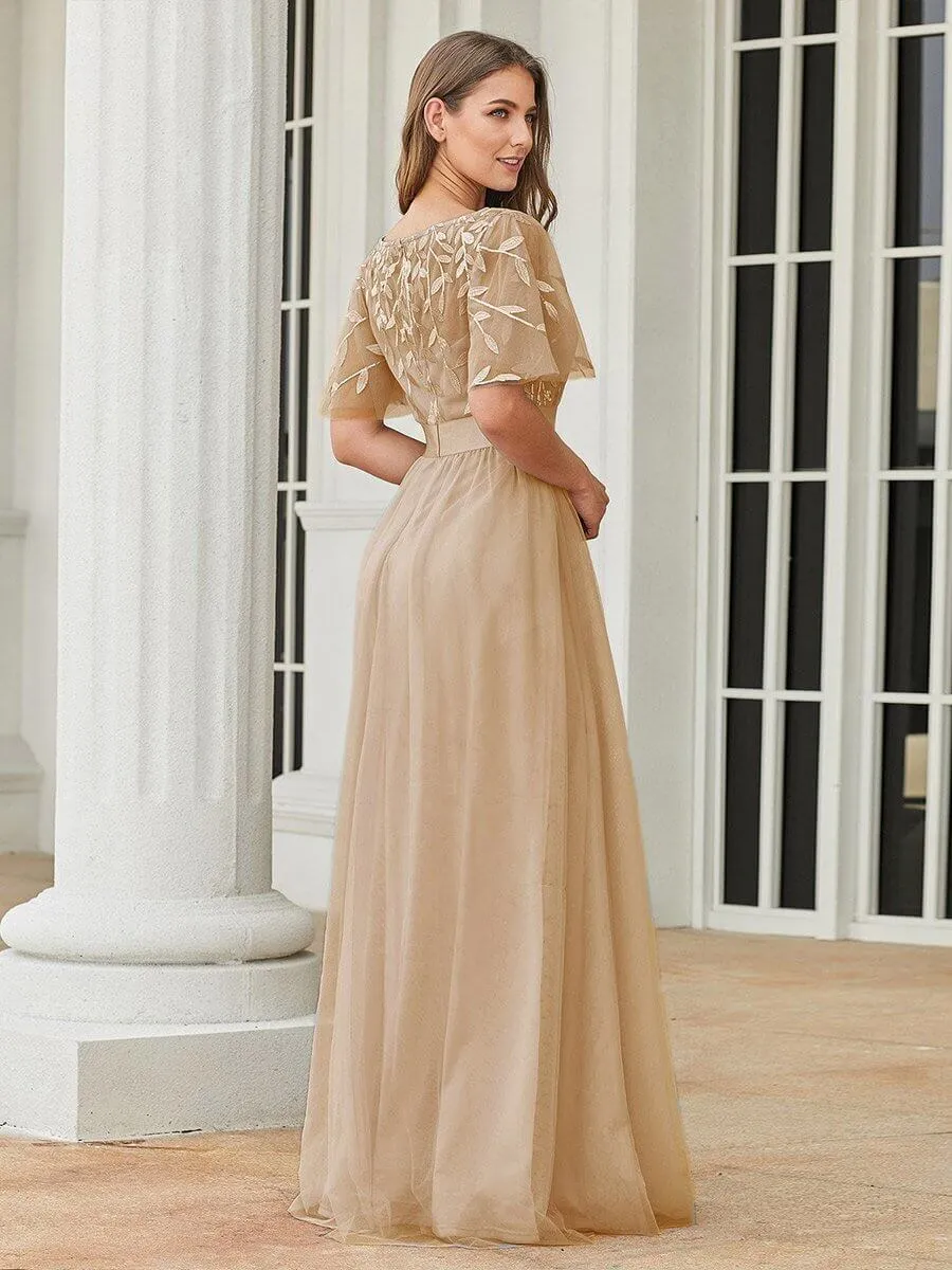Georgia flutter sleeve tulle bridesmaid dress in light gold s18 Express NZ wide