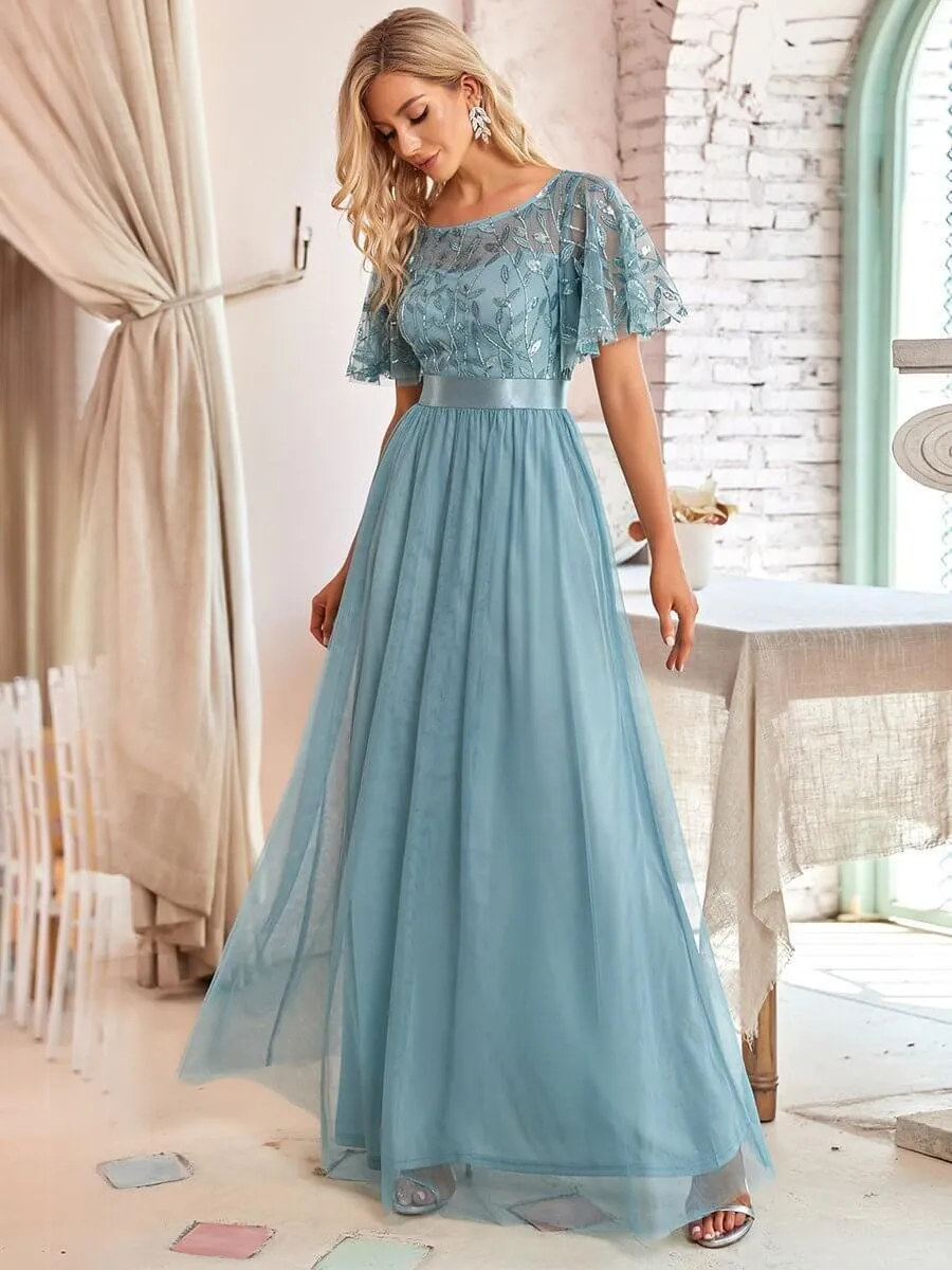 Georgia flutter sleeve tulle bridesmaid dress in light gold s18 Express NZ wide