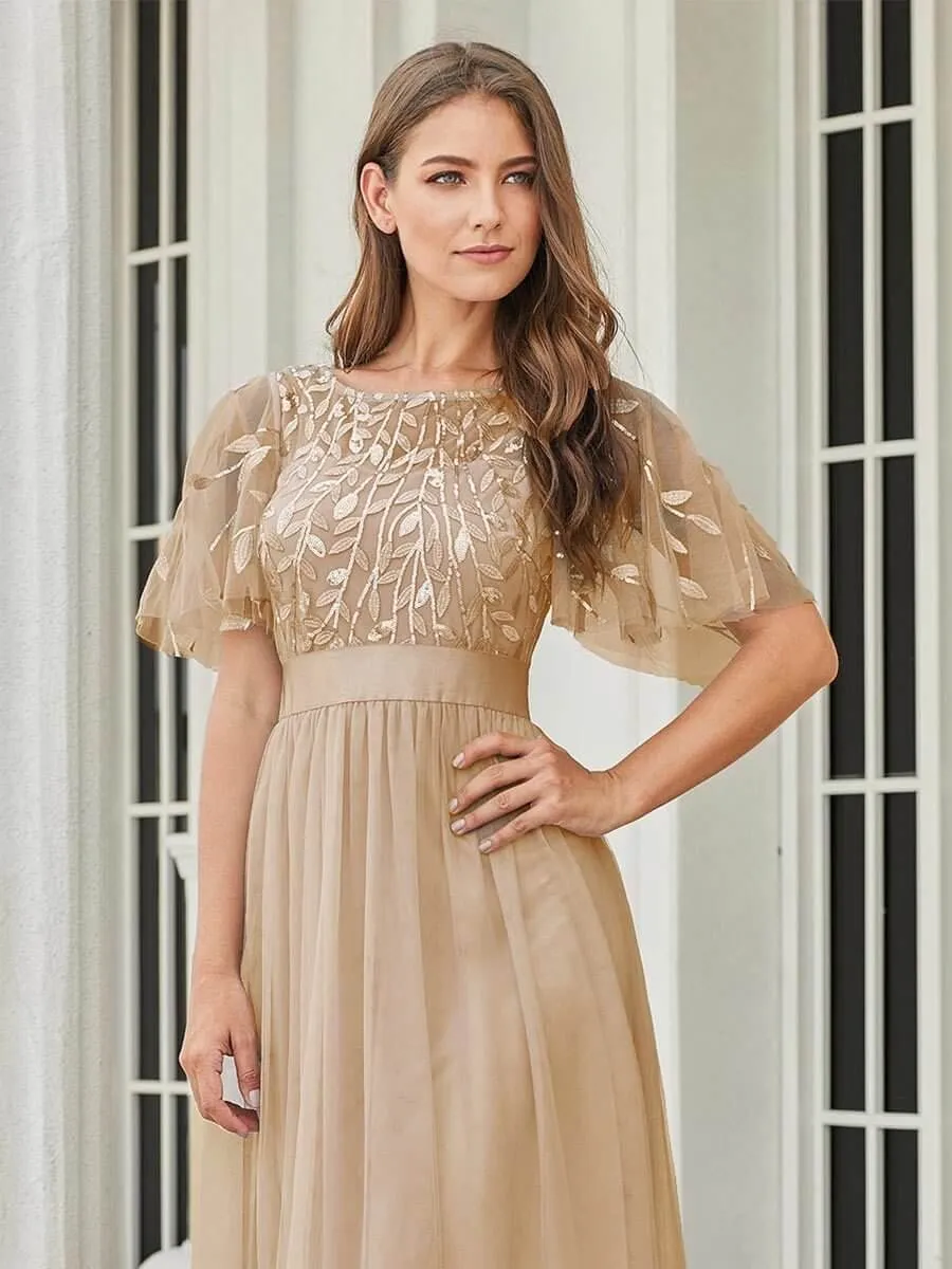 Georgia flutter sleeve tulle bridesmaid dress in light gold s18 Express NZ wide