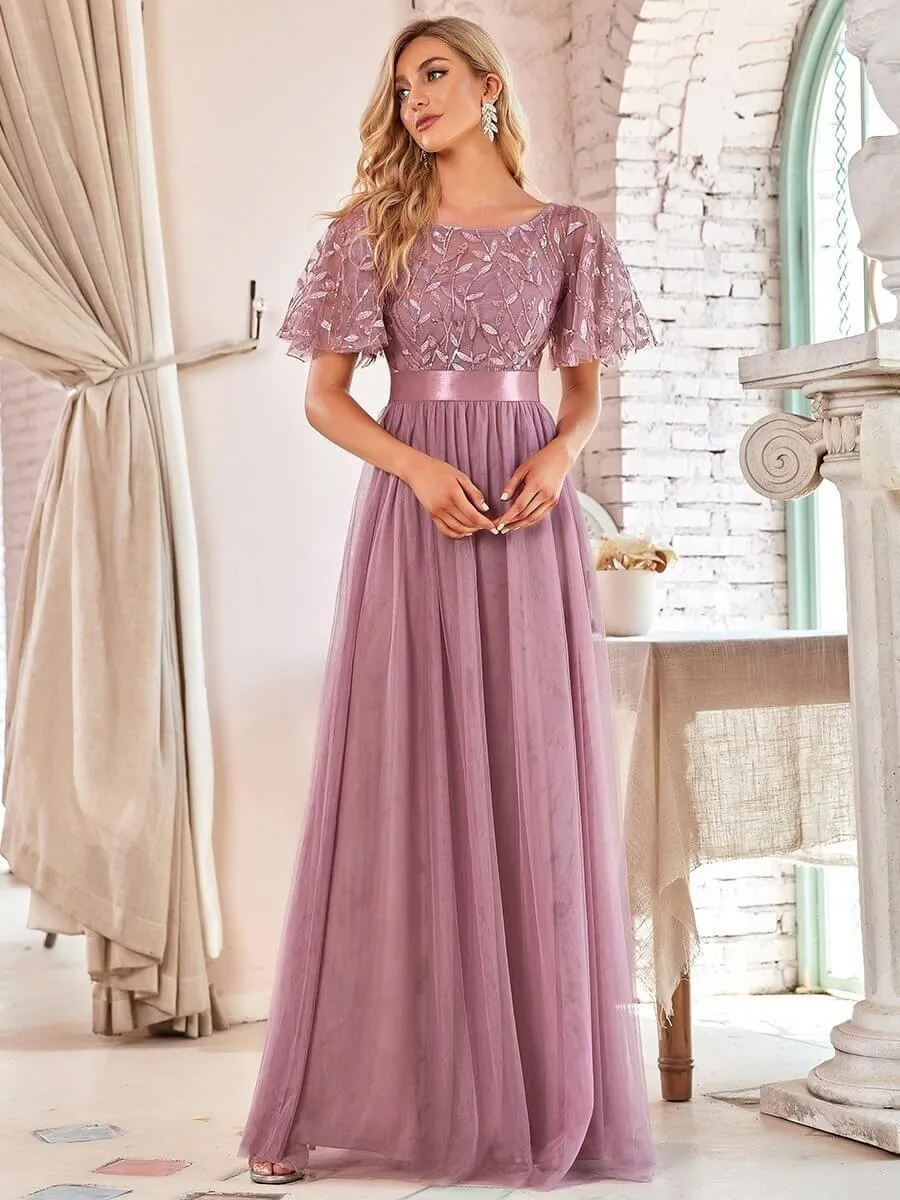 Georgia flutter sleeve tulle bridesmaid dress in light gold s18 Express NZ wide