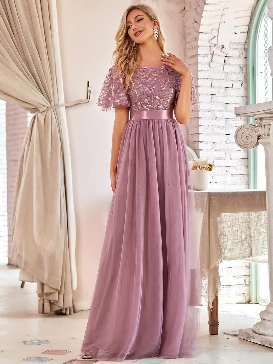 Georgia flutter sleeve tulle bridesmaid dress in light gold s18 Express NZ wide