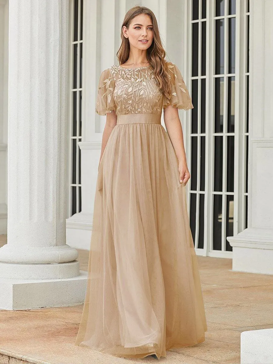 Georgia flutter sleeve tulle bridesmaid dress in light gold s18 Express NZ wide