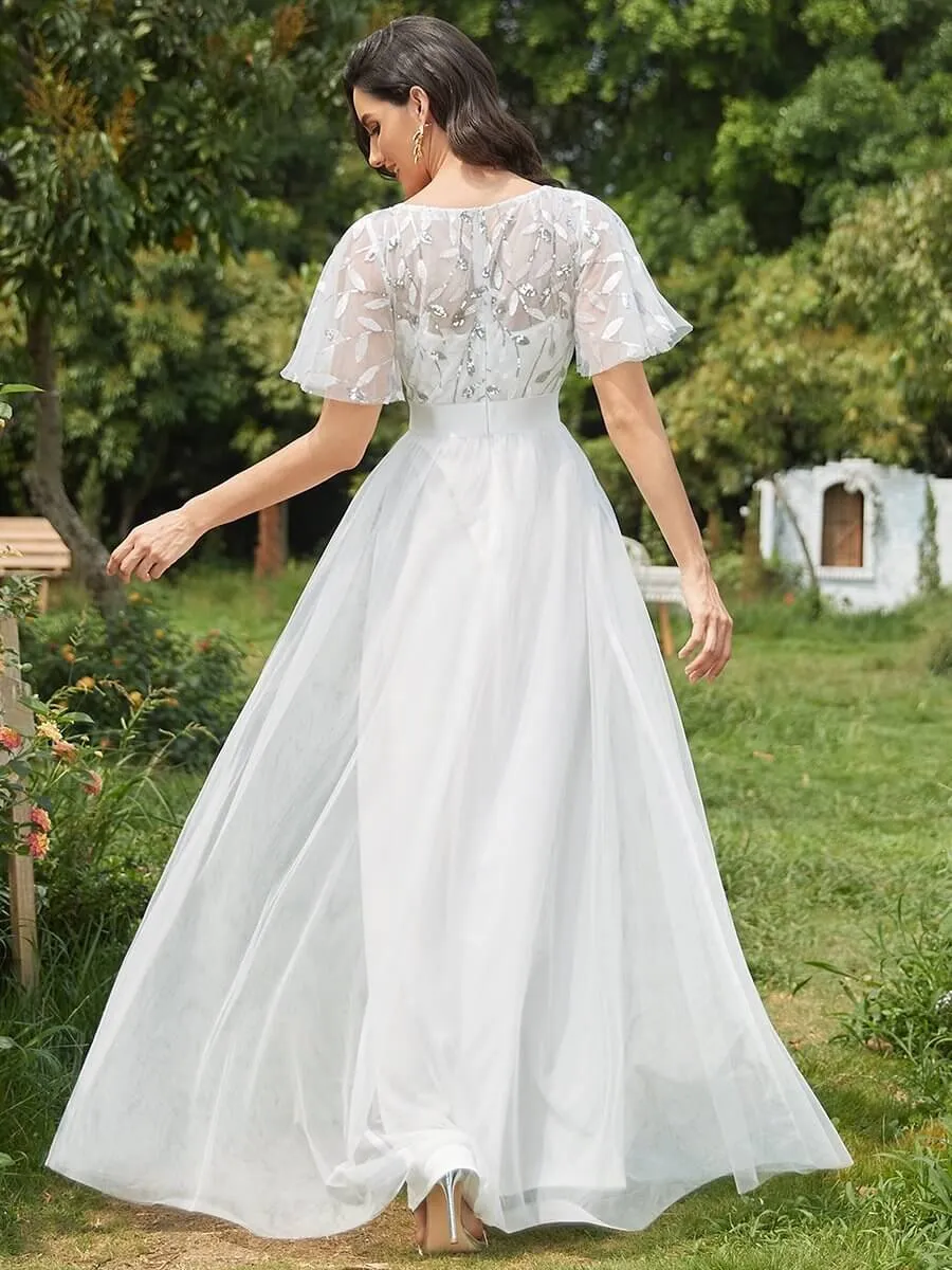 Georgia flutter sleeve tulle bridesmaid dress in light gold s18 Express NZ wide