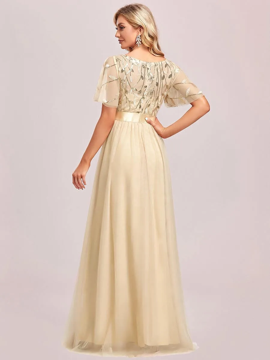 Georgia flutter sleeve tulle bridesmaid dress in light gold s18 Express NZ wide