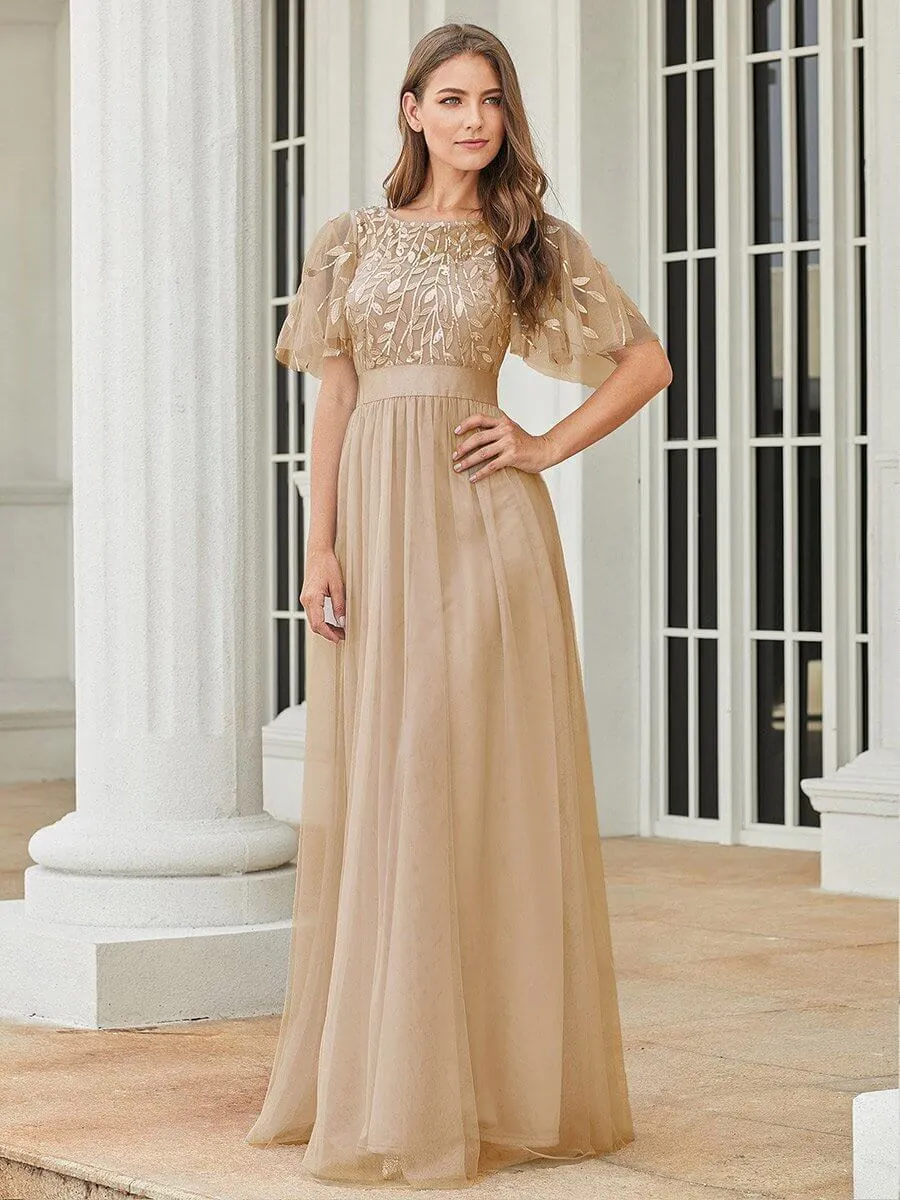 Georgia flutter sleeve tulle bridesmaid dress in light gold s18 Express NZ wide