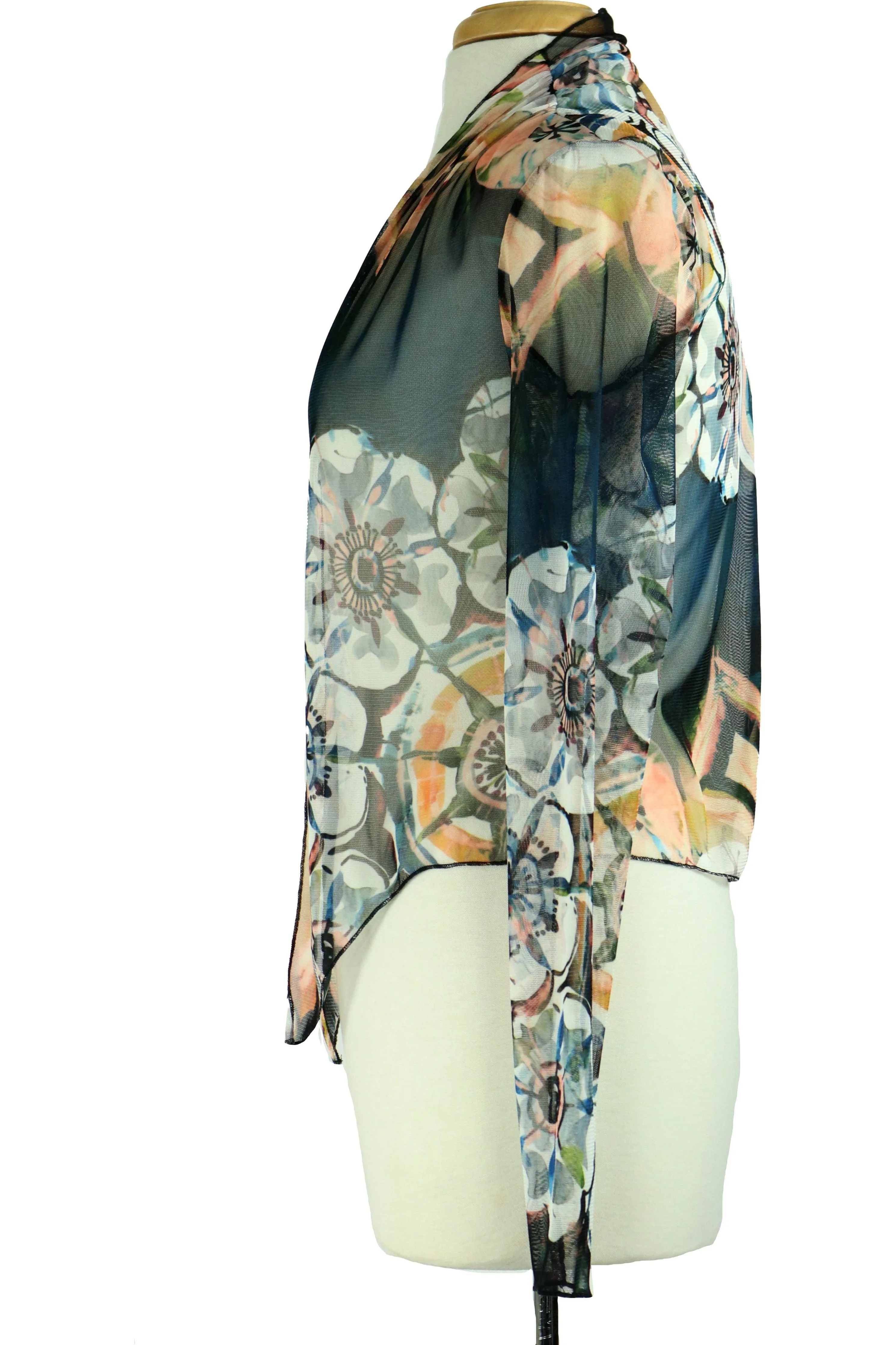 GILLY Sheer Long Sleeve Print Bolero Cover-up