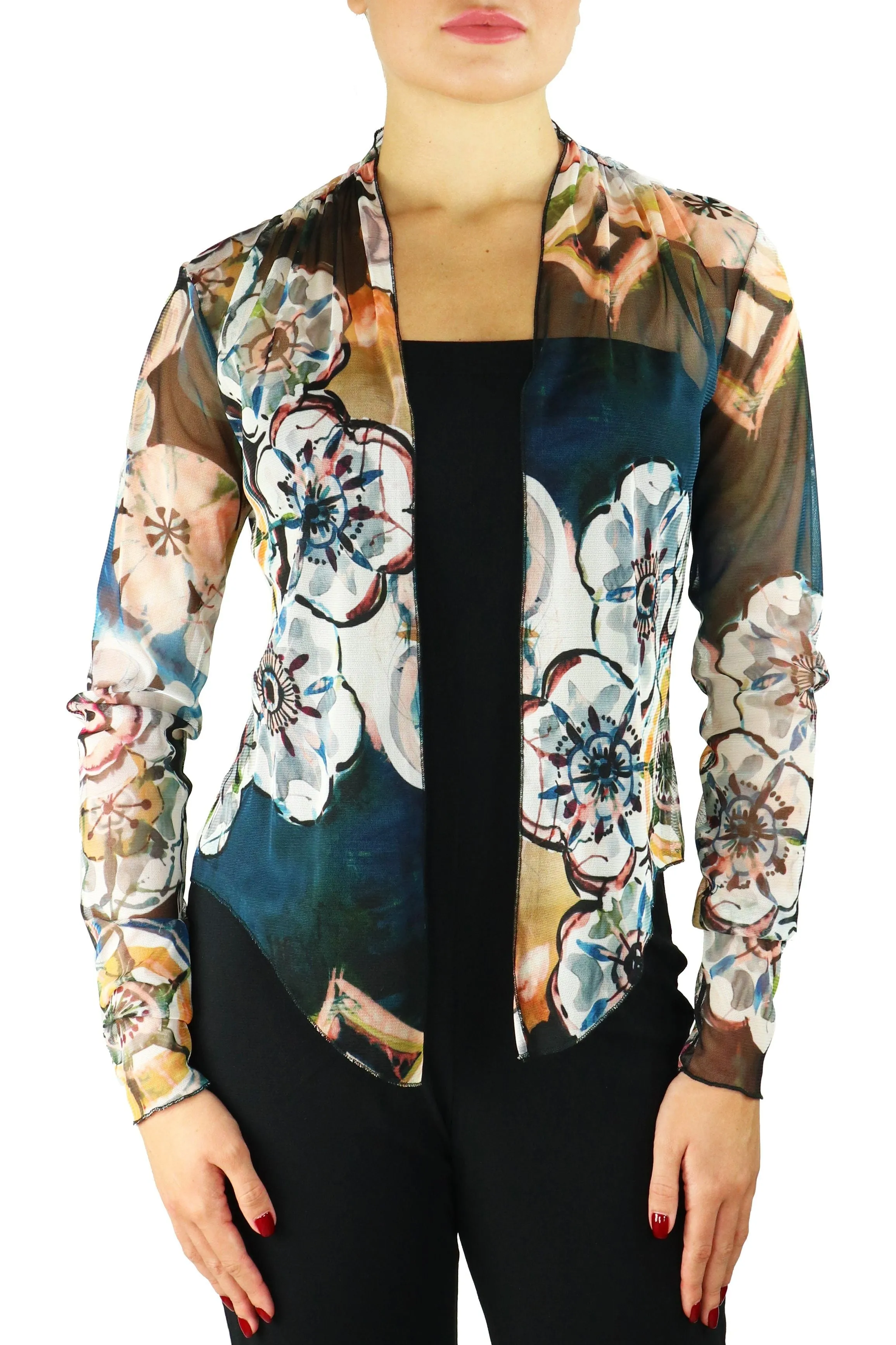 GILLY Sheer Long Sleeve Print Bolero Cover-up