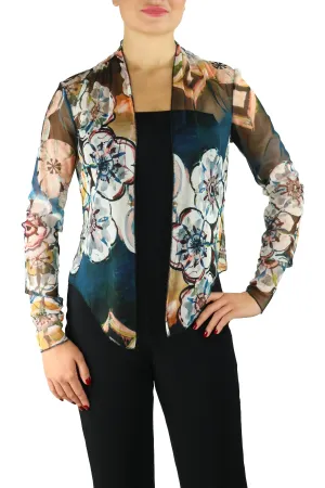 GILLY Sheer Long Sleeve Print Bolero Cover-up