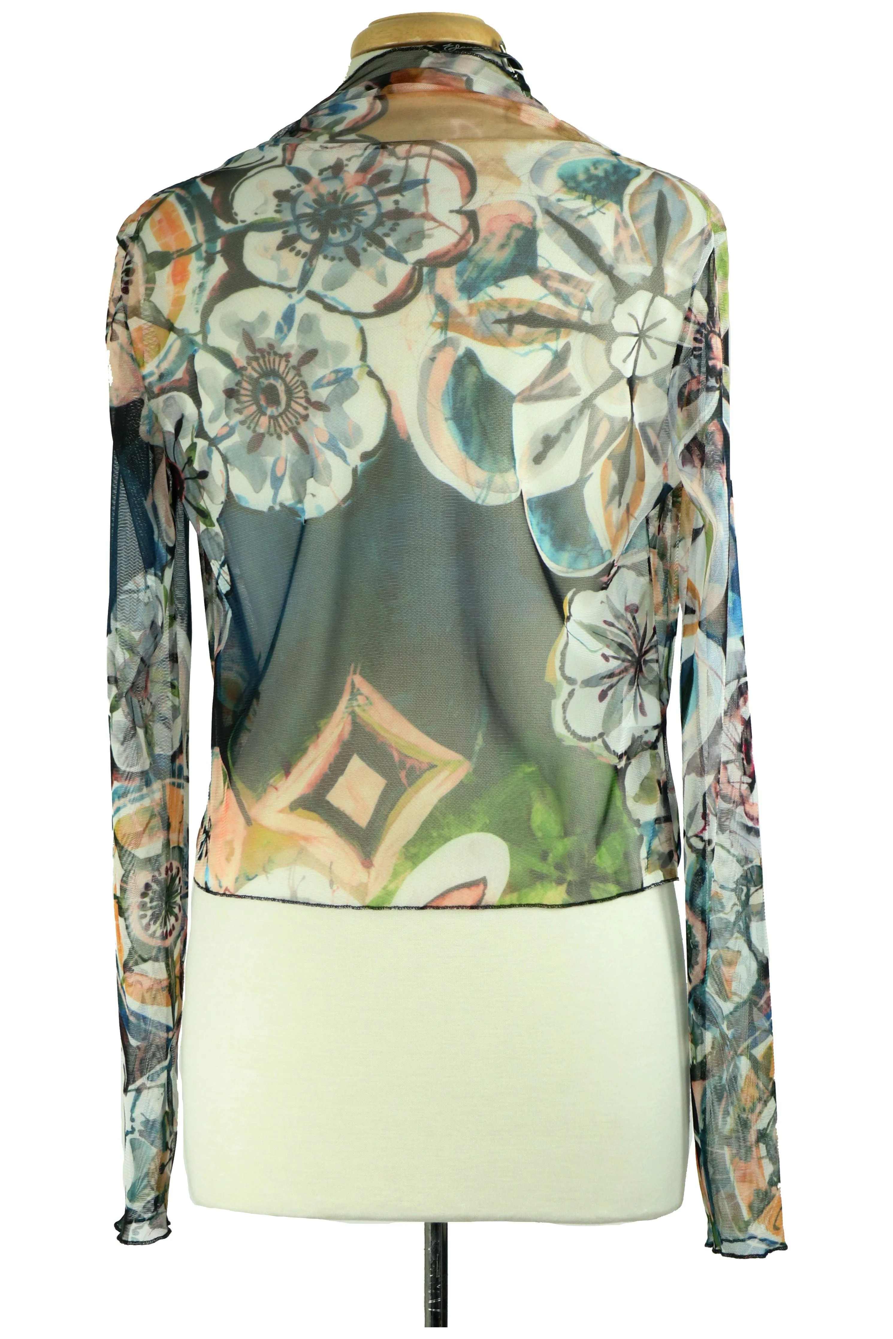 GILLY Sheer Long Sleeve Print Bolero Cover-up