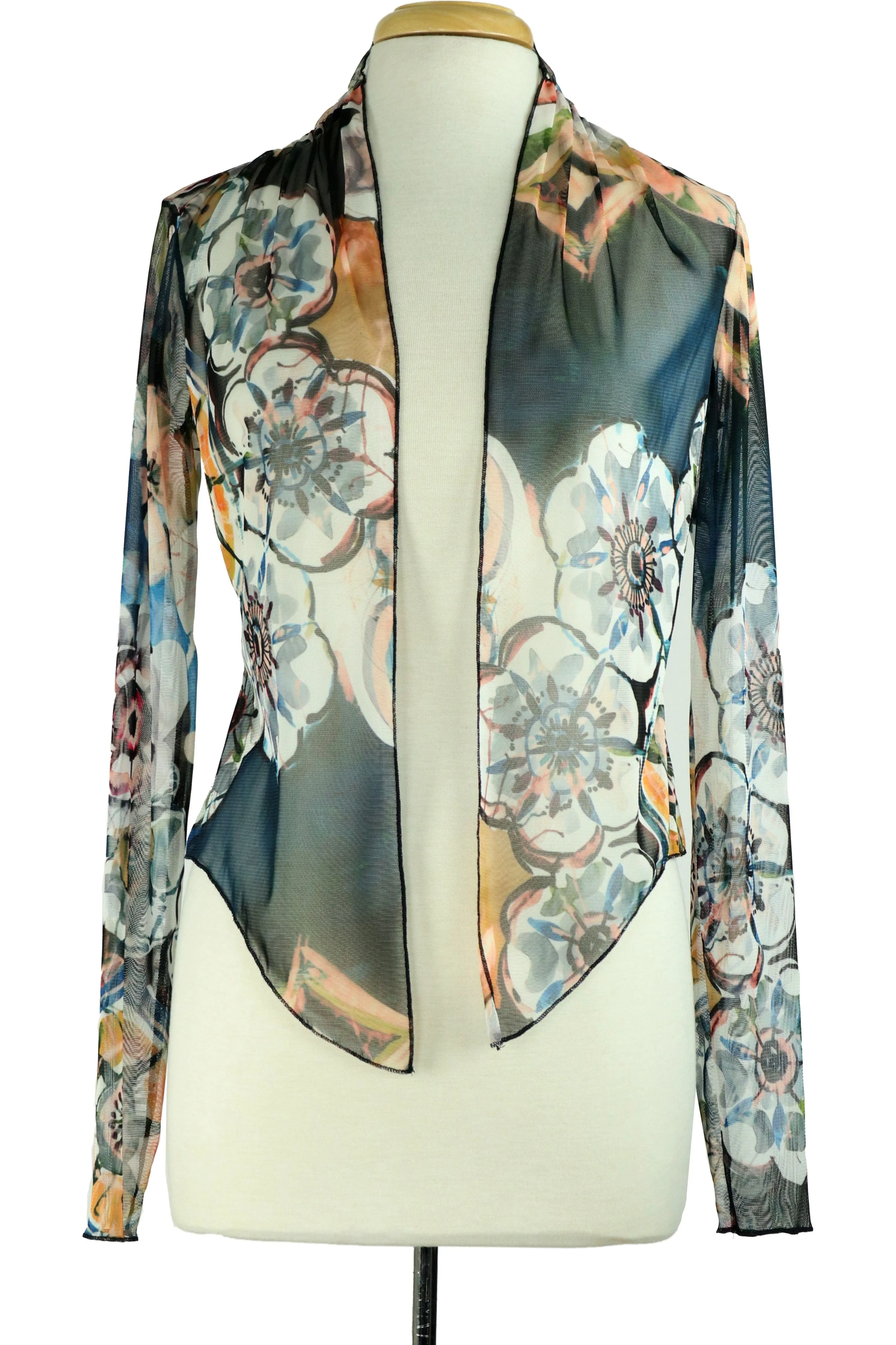 GILLY Sheer Long Sleeve Print Bolero Cover-up