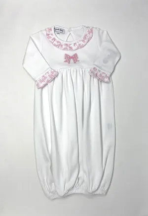 Gingham Bow Embroidered Ruffle Gathered Gown