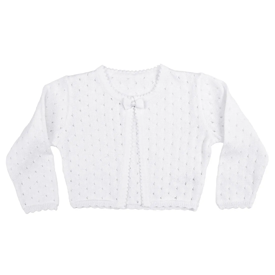 Girls White 100% Cotton Sweater with Tear Drop Pattern and Scalloped Trim - LTMAL-CKGRLS1