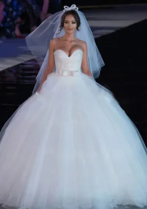 Glitter Strapless Sweetheart Tulle Ball Gown Wedding Dress, Bowknot