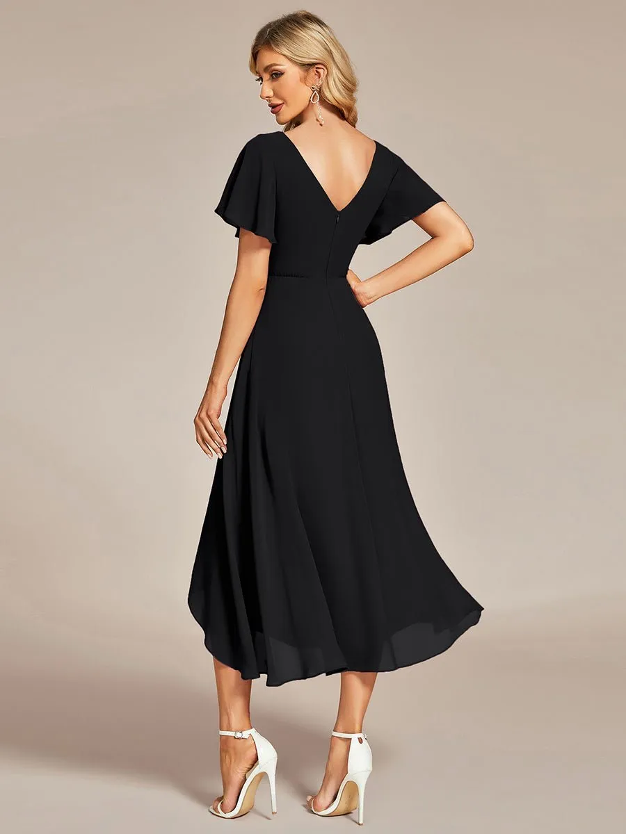 Grace chiffon V neck short bridesmaid dress