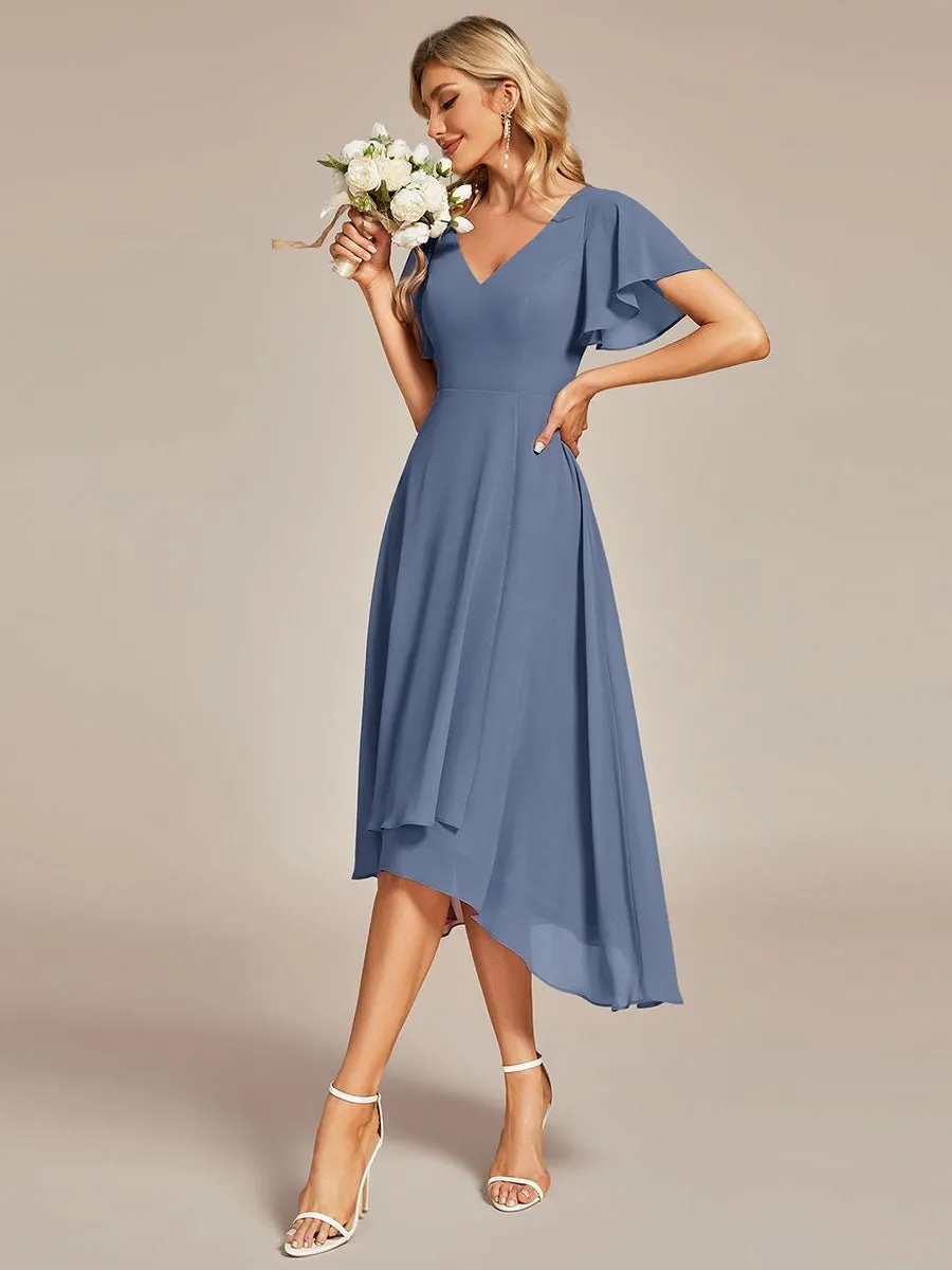 Grace chiffon V neck short bridesmaid dress