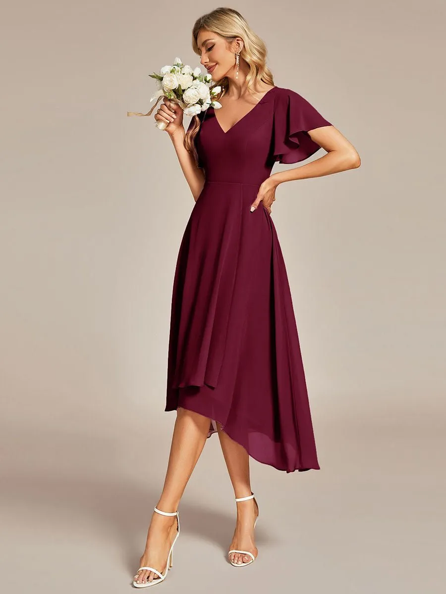 Grace chiffon V neck short bridesmaid dress