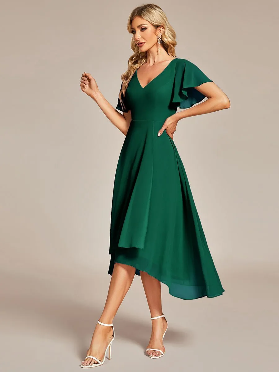 Grace chiffon V neck short bridesmaid dress