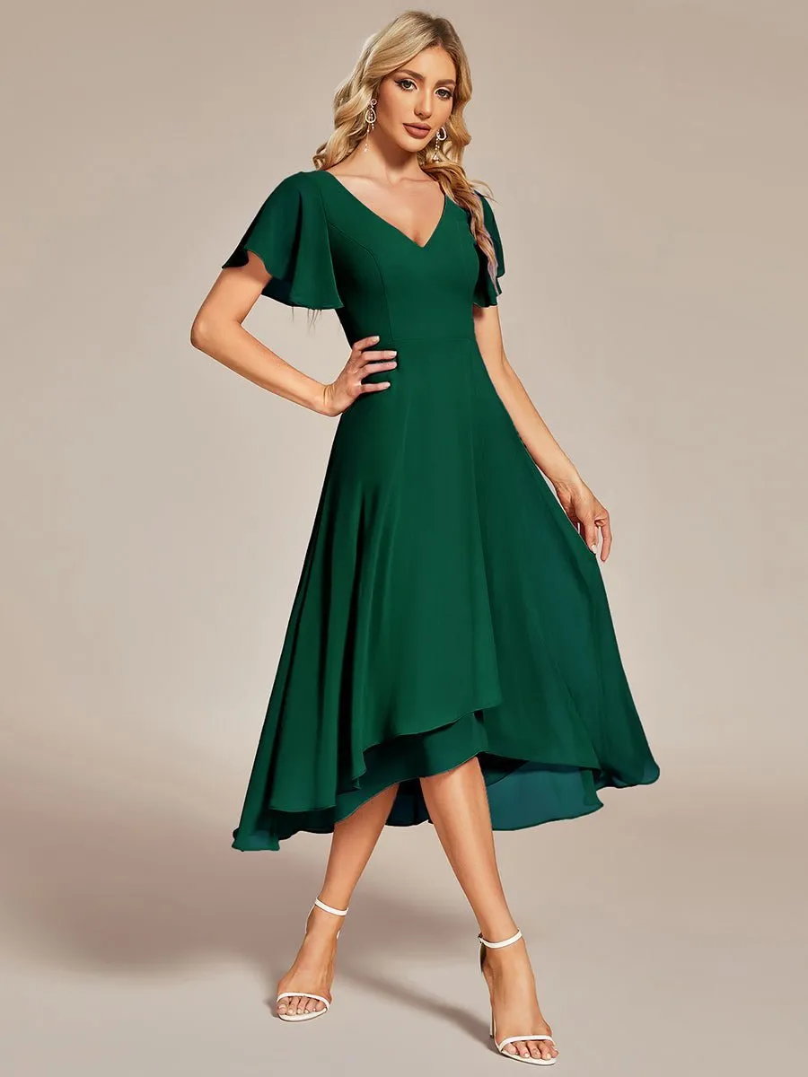 Grace chiffon V neck short bridesmaid dress