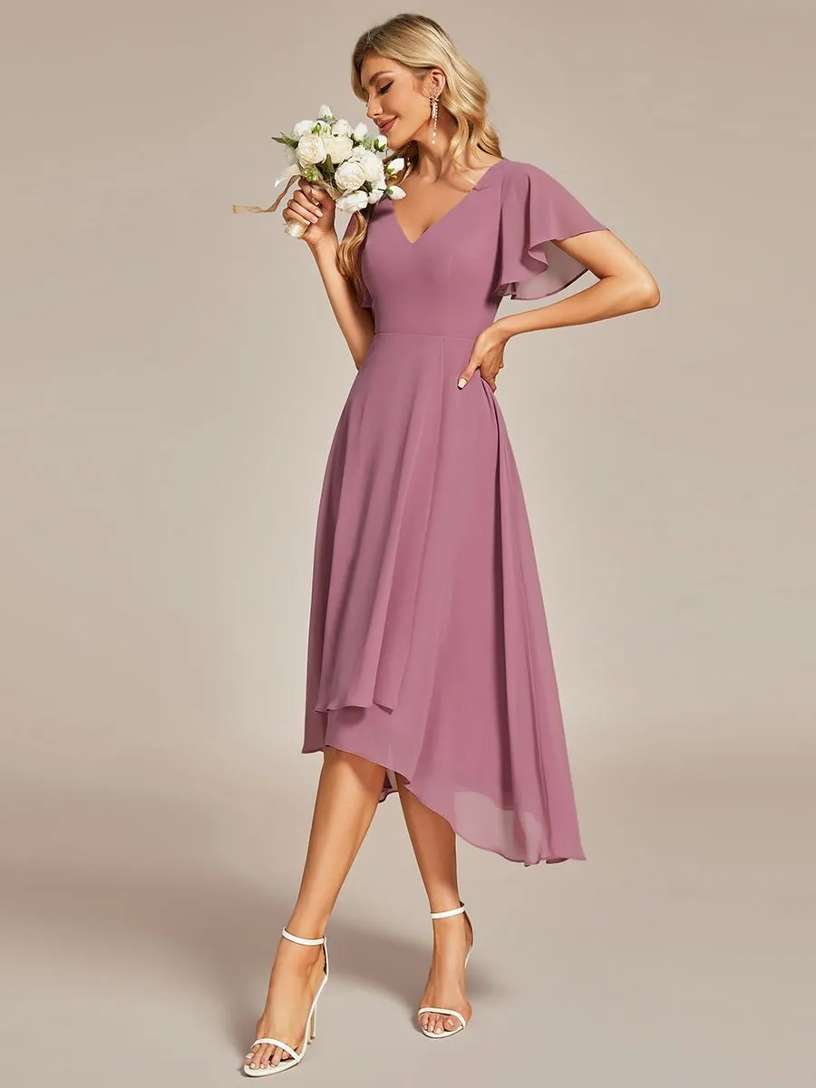 Grace chiffon V neck short bridesmaid dress