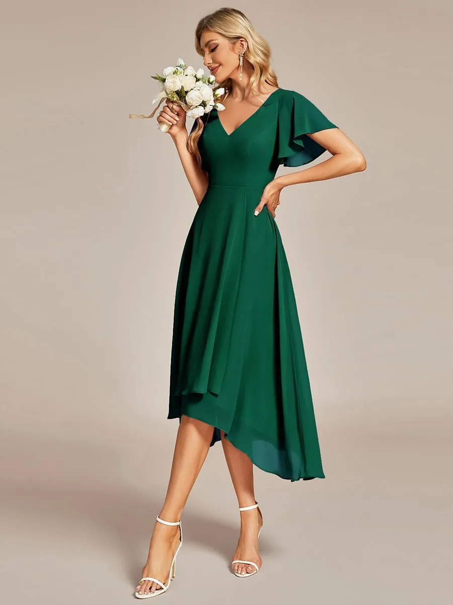 Grace chiffon V neck short bridesmaid dress