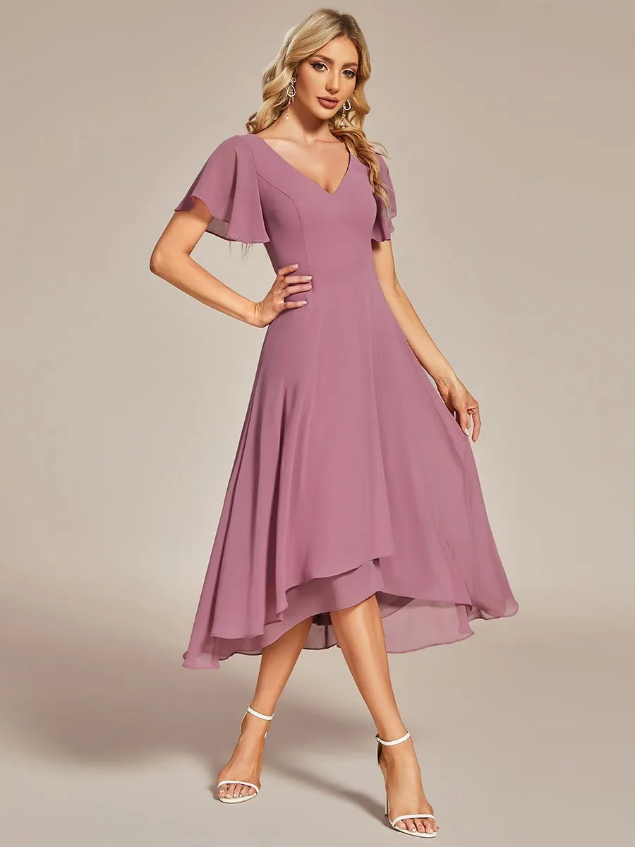Grace chiffon V neck short bridesmaid dress