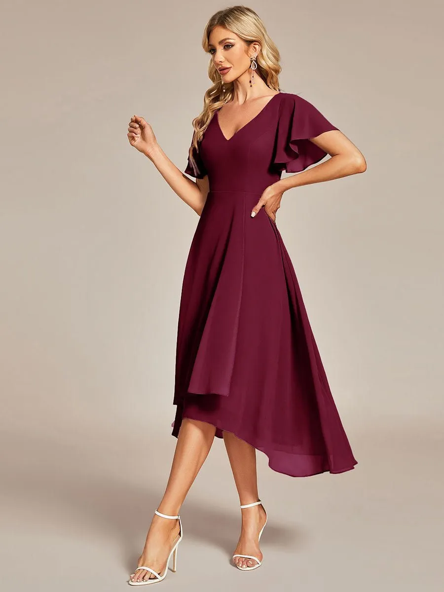 Grace chiffon V neck short bridesmaid dress
