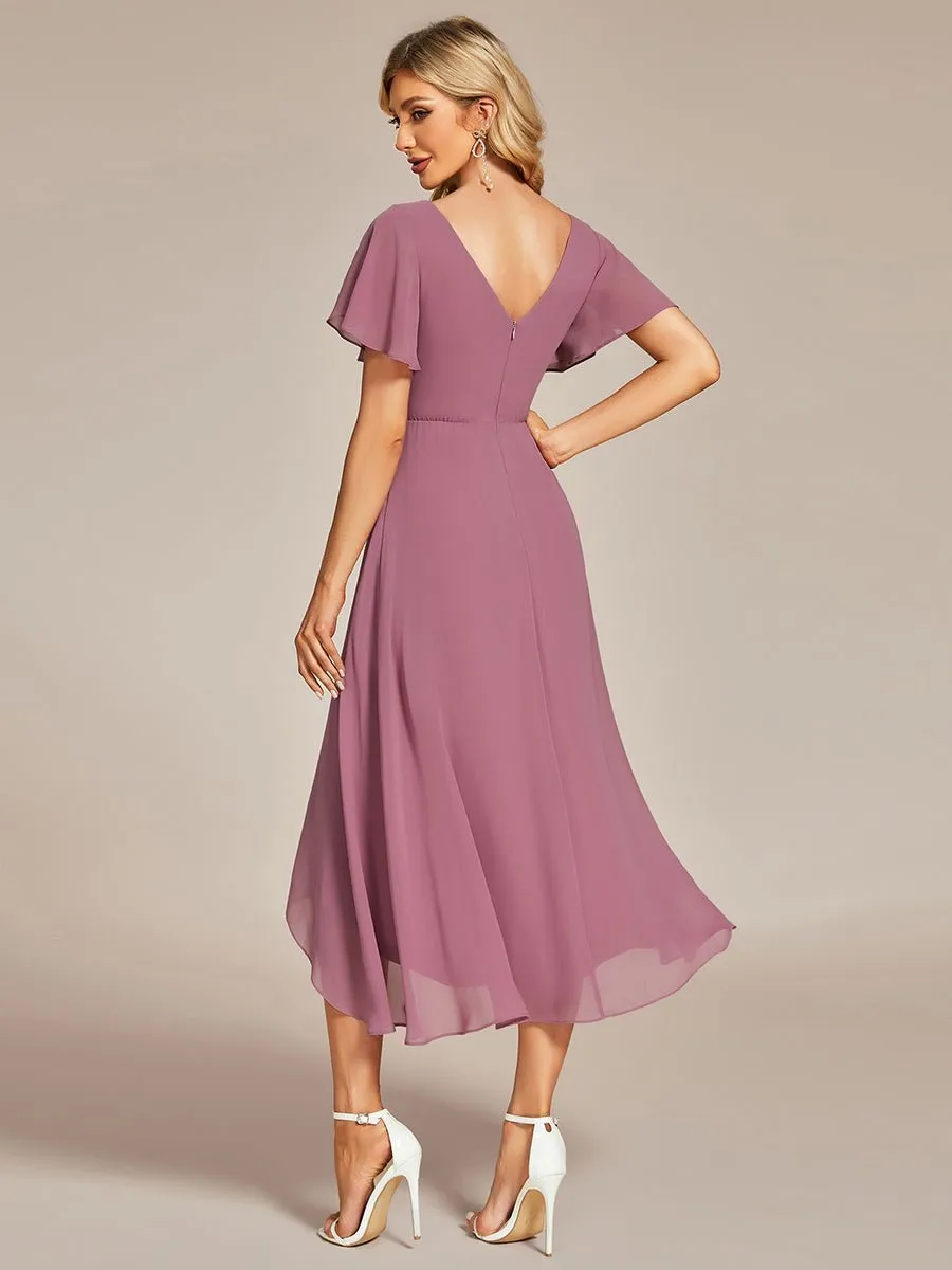 Grace chiffon V neck short bridesmaid dress