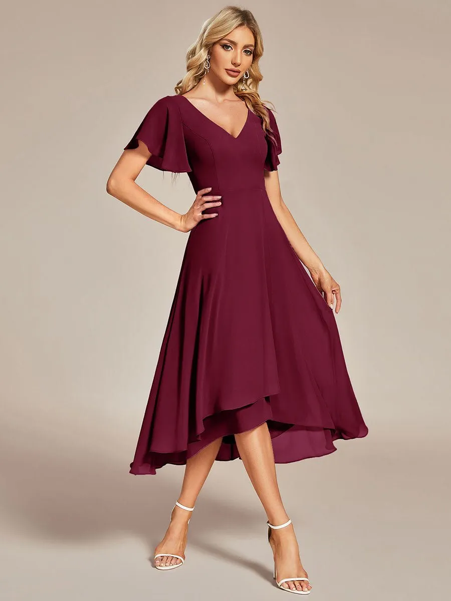 Grace chiffon V neck short bridesmaid dress