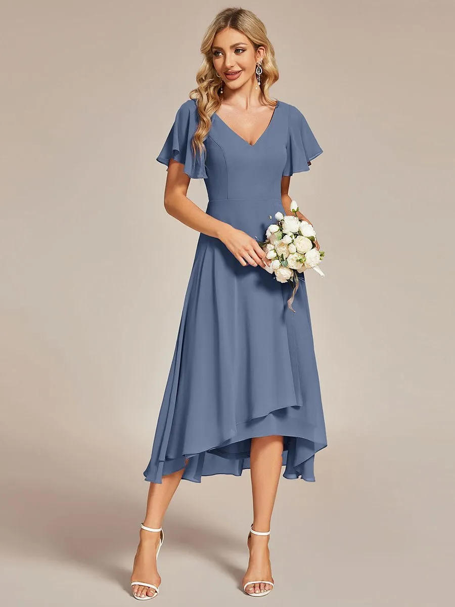 Grace chiffon V neck short bridesmaid dress