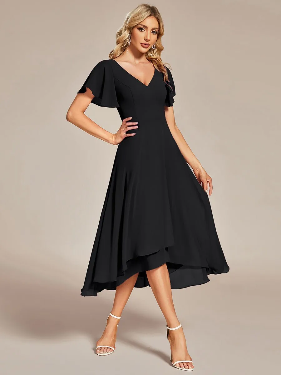 Grace chiffon V neck short bridesmaid dress