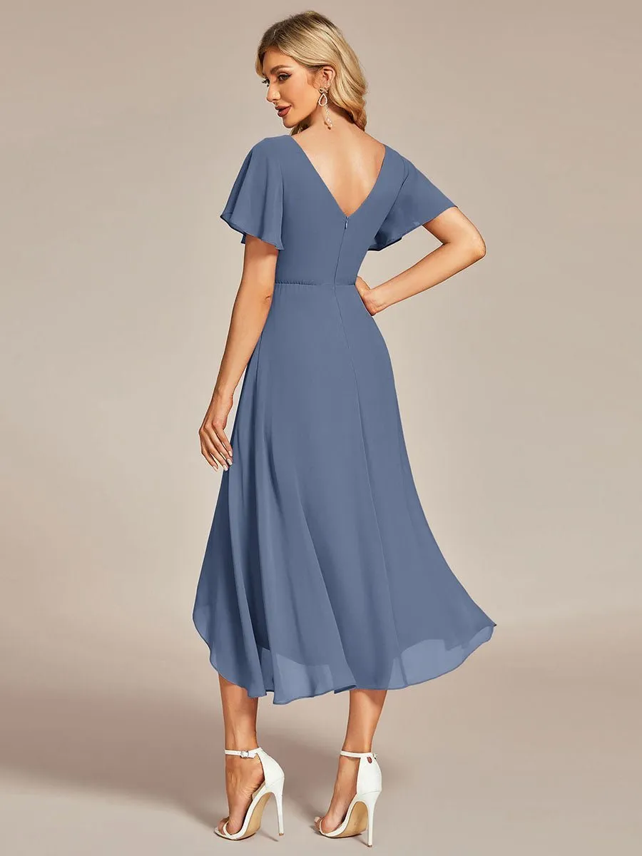 Grace chiffon V neck short bridesmaid dress