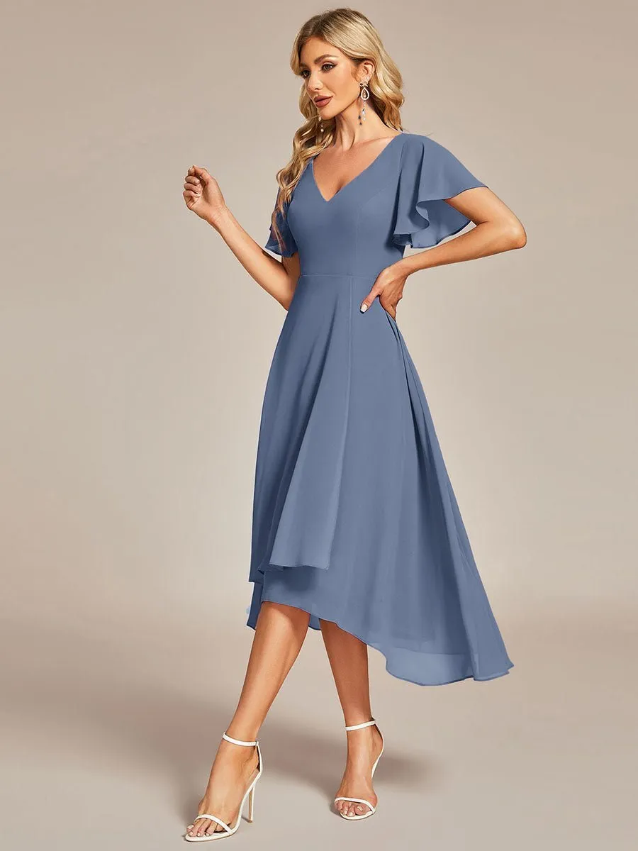 Grace chiffon V neck short bridesmaid dress