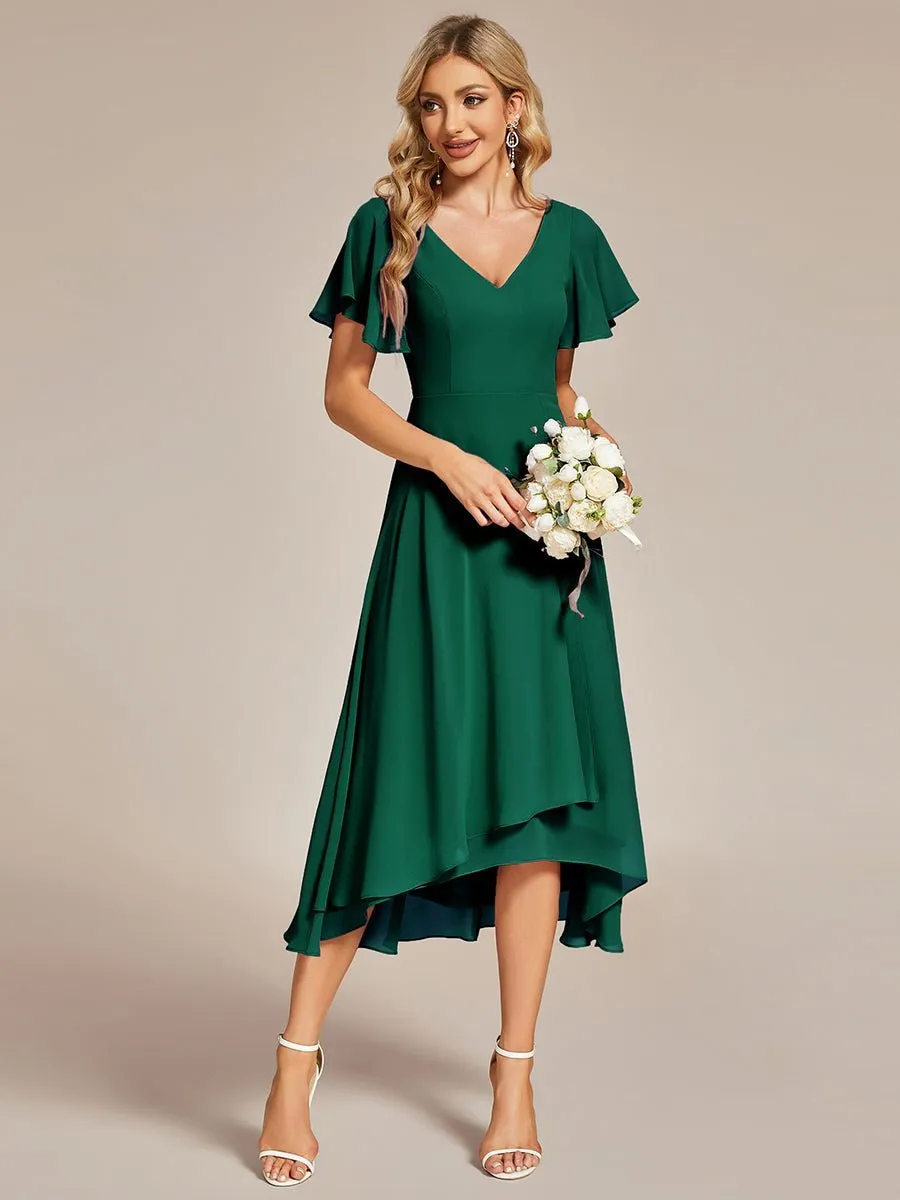 Grace chiffon V neck short bridesmaid dress