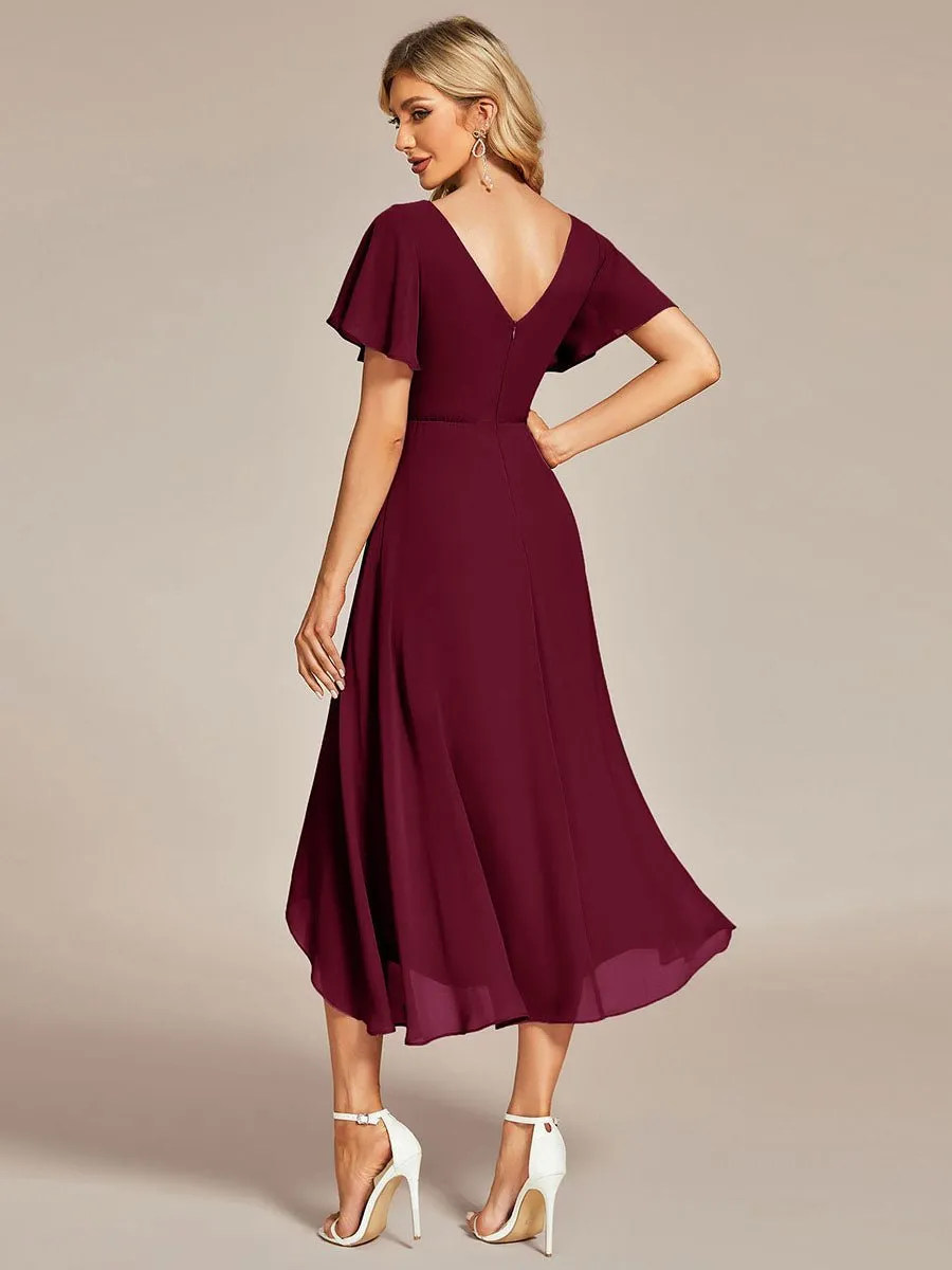 Grace chiffon V neck short bridesmaid dress