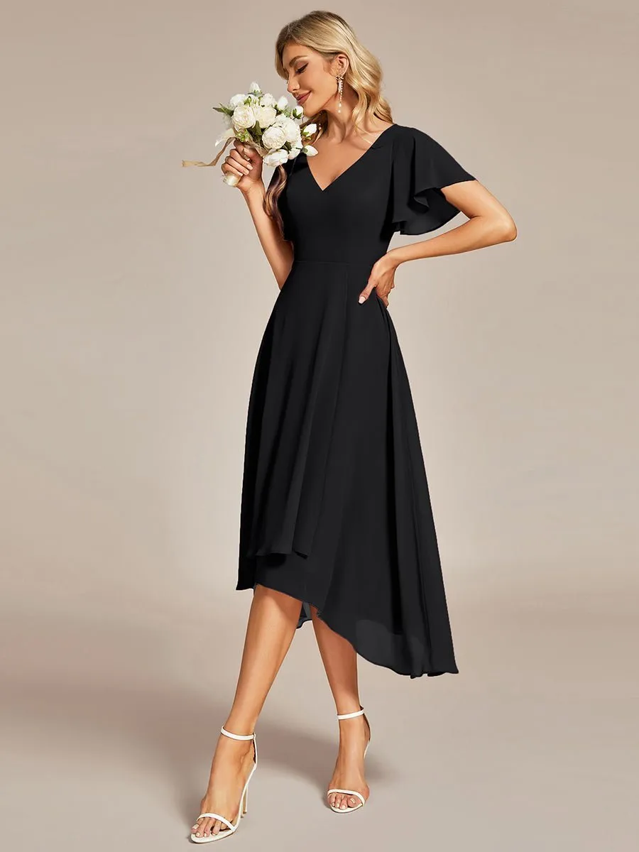 Grace chiffon V neck short bridesmaid dress