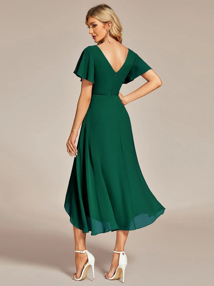 Grace chiffon V neck short bridesmaid dress