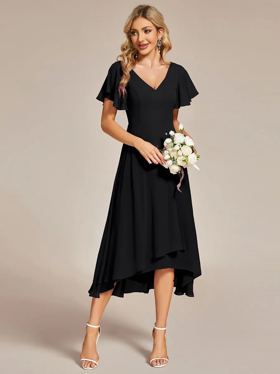 Grace chiffon V neck short bridesmaid dress