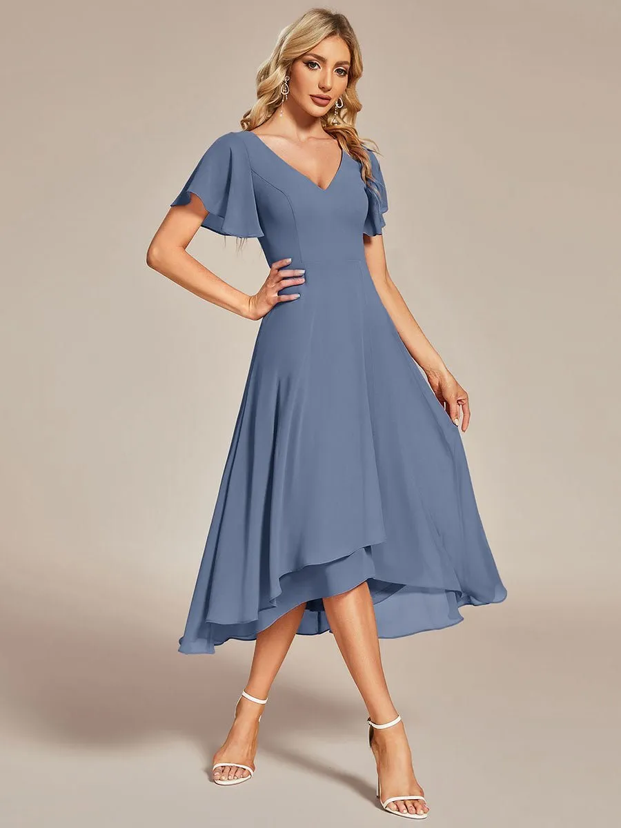 Grace chiffon V neck short bridesmaid dress